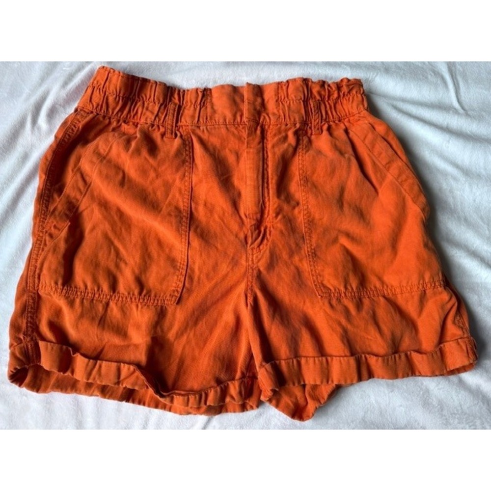 Banana Republic Women Orange Linen Blend Utility Shorts Size 12 High Rise Cuffed